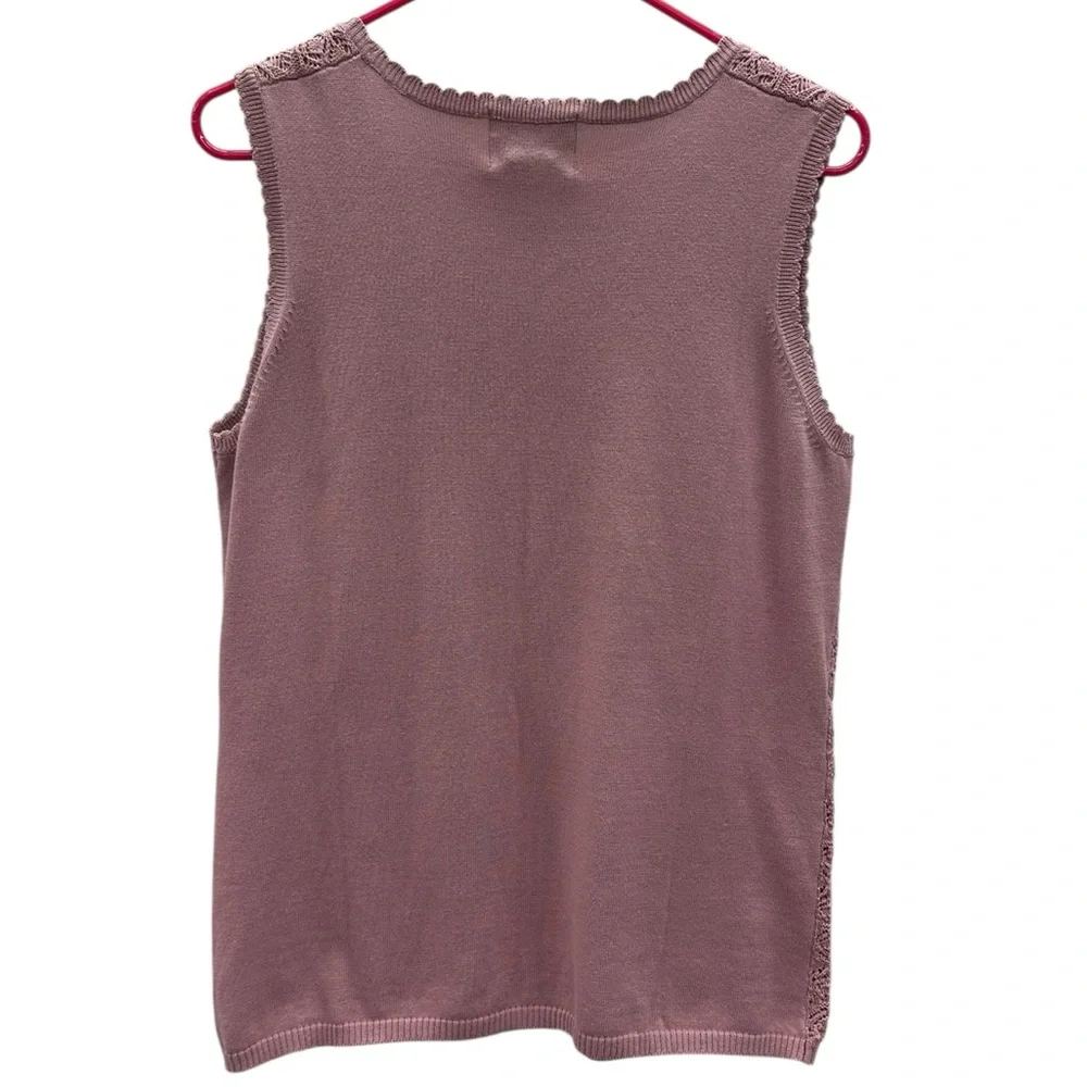 Vintage Cotton Maggie Sweet Sleeveless Knit Scalloped Scoop Neck Top Womens M